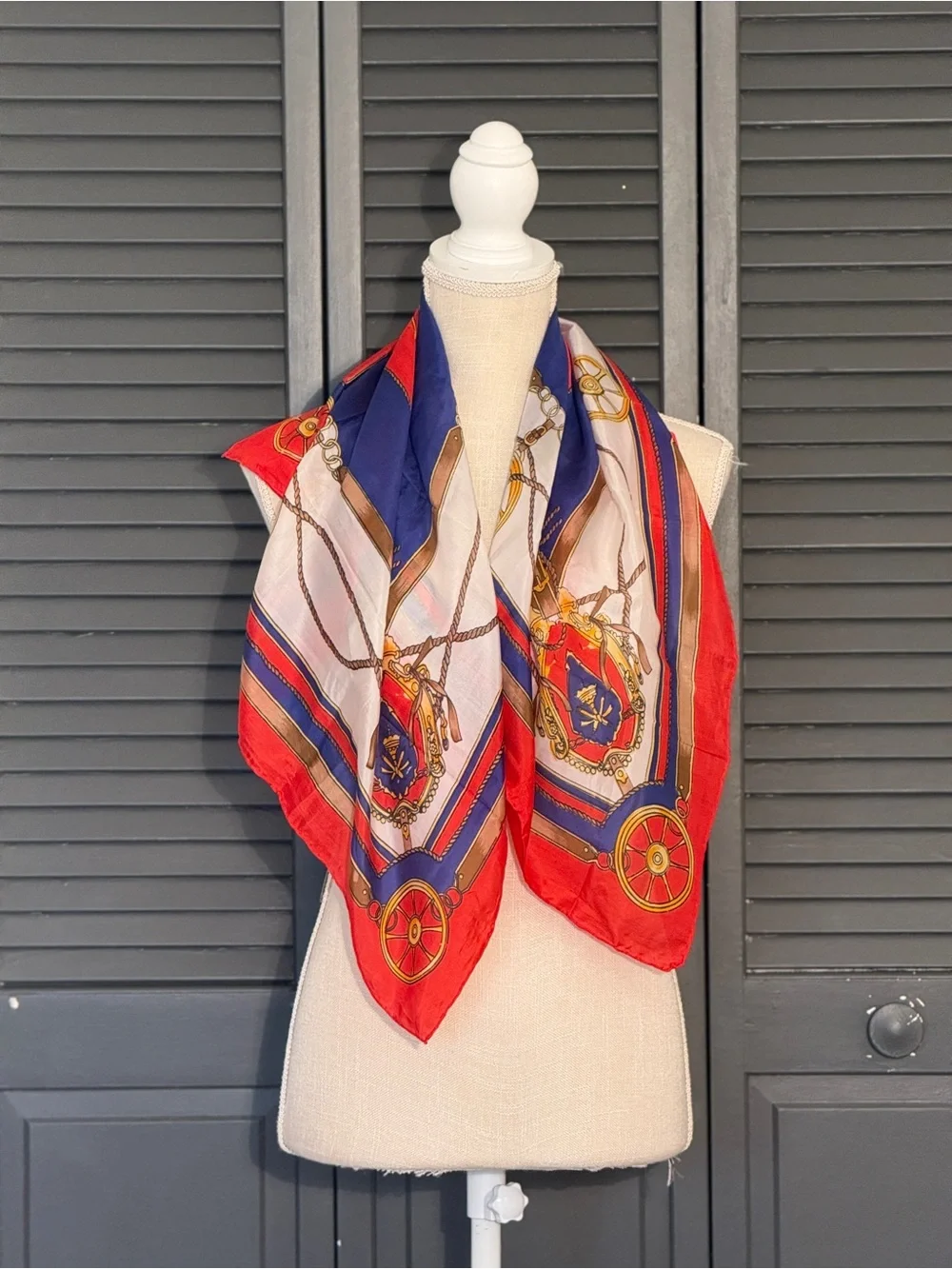 Vintage Inspired 100% Silk Equestrian Print Oversized Square Scarf - 32